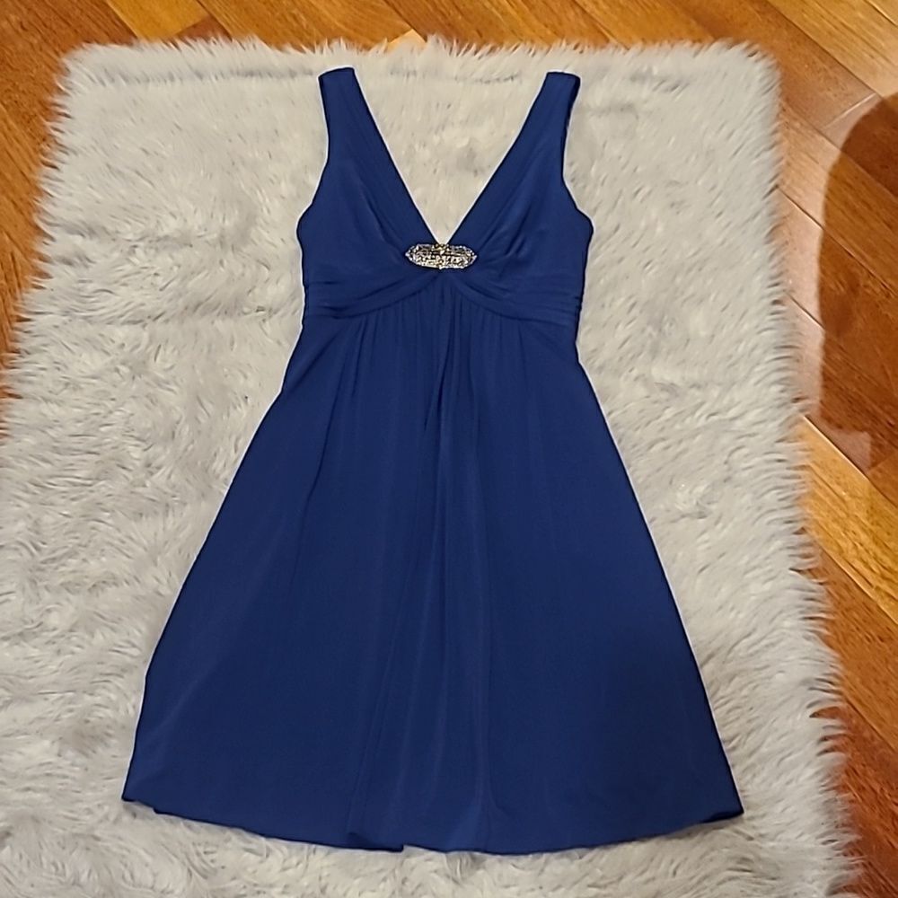BCBG Maxazria womens blue tank top flowy dress with embellished front